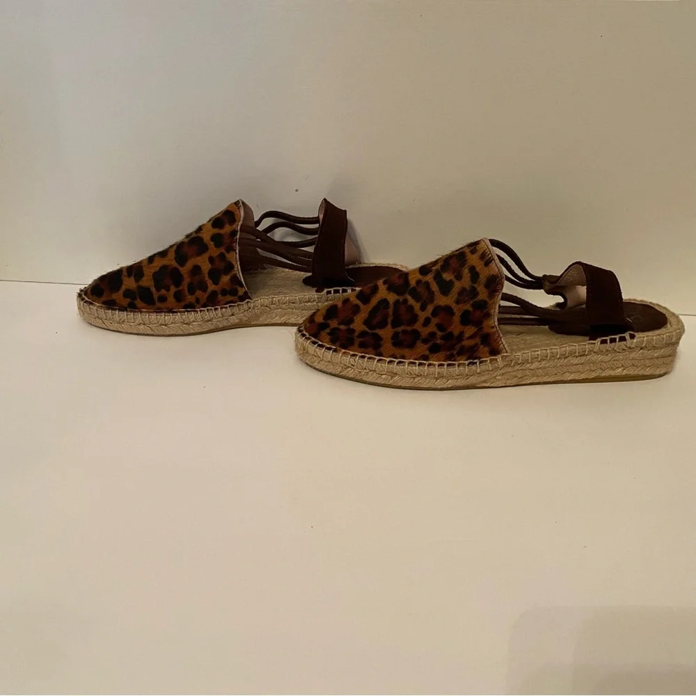 NEW PICON ESPADRILLE SHOES BROWN ANIMAL PRINT LEATHER HANDMADE SPAIN SIZE 7.5